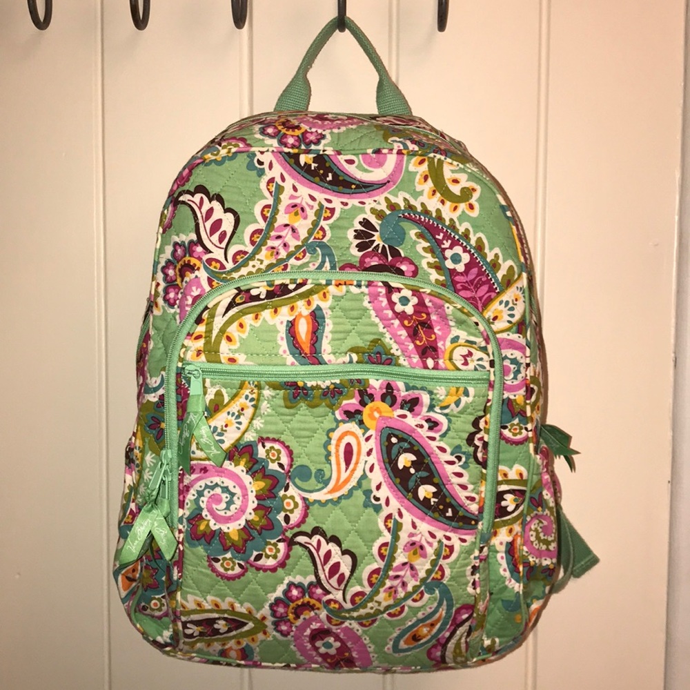 Vera Bradley green paisley backpack.